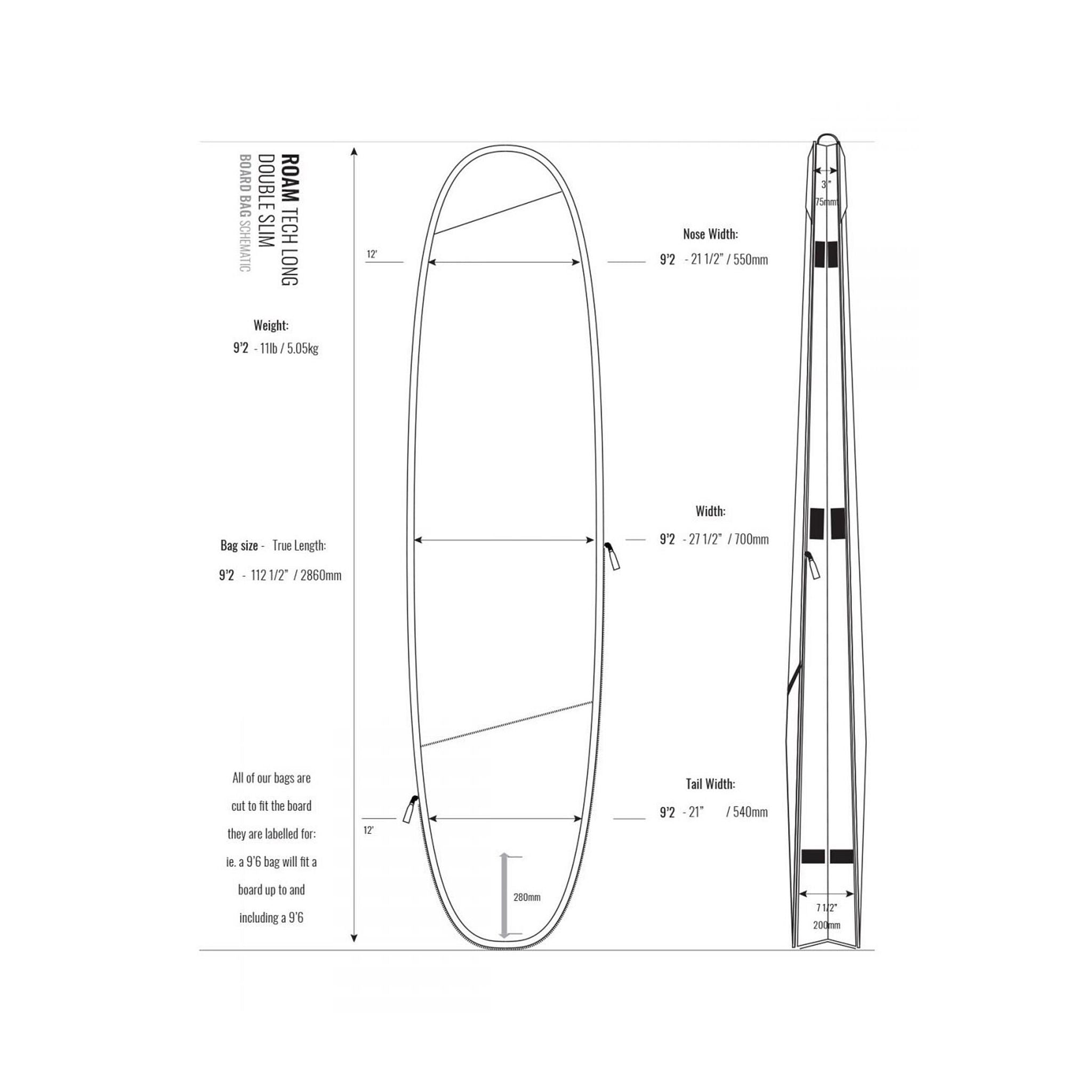 ROAM Boardbag Surfboard Tech Bag Doppel Long 9.2 x 70 Black