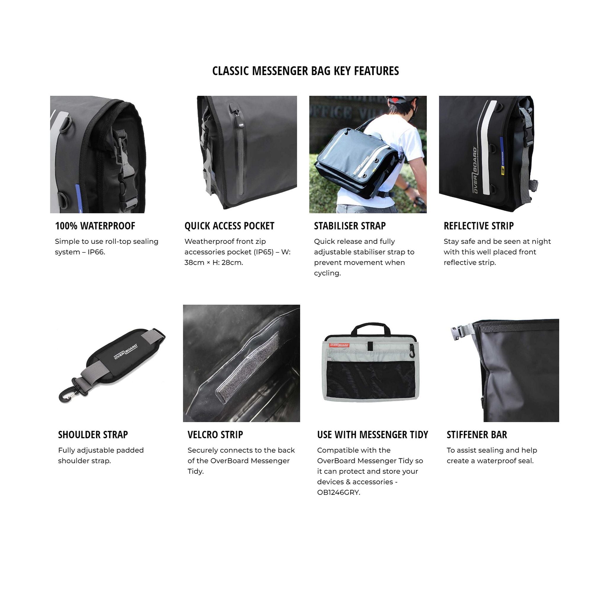 OverBoard waterproof messenger bag courier bag Black