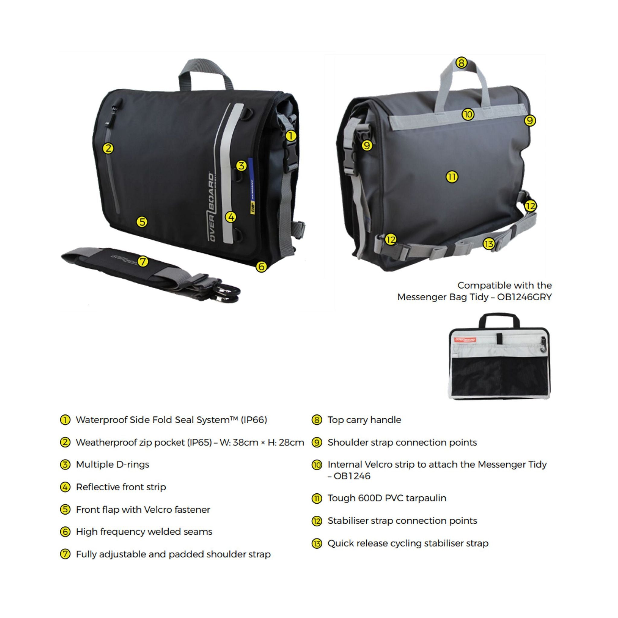 OverBoard waterproof messenger bag courier bag Black