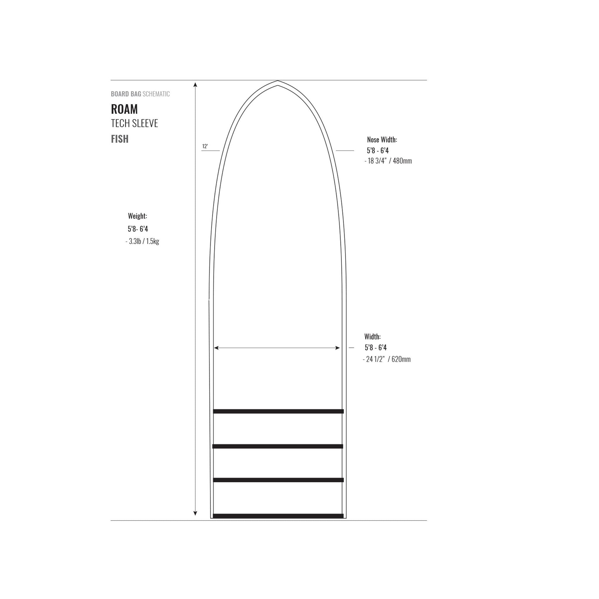 ROAM Boardbag Surfboard Tech Socke Fish 5.8-6.4 Black