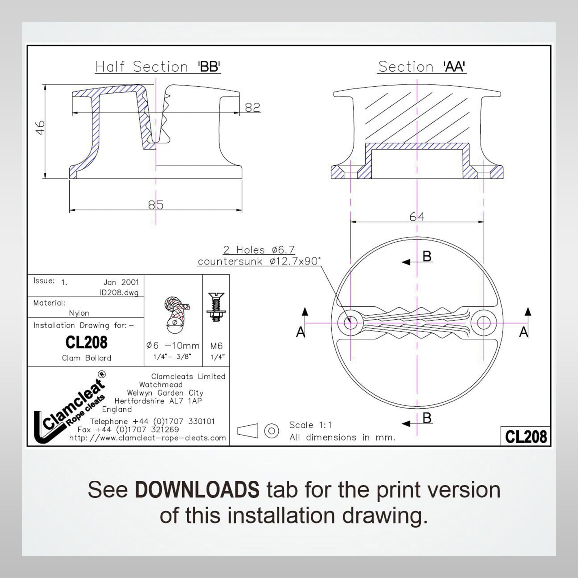 Clamcleat bollard clamp CL208 CL210 Clam-Bollard