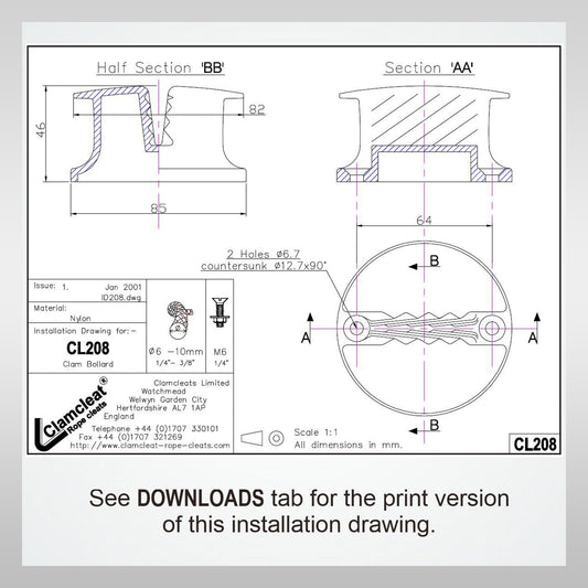 Clamcleat bollard clamp CL208 CL210 Clam-Bollard