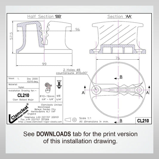 Clamcleat bollard clamp CL208 CL210 Clam-Bollard