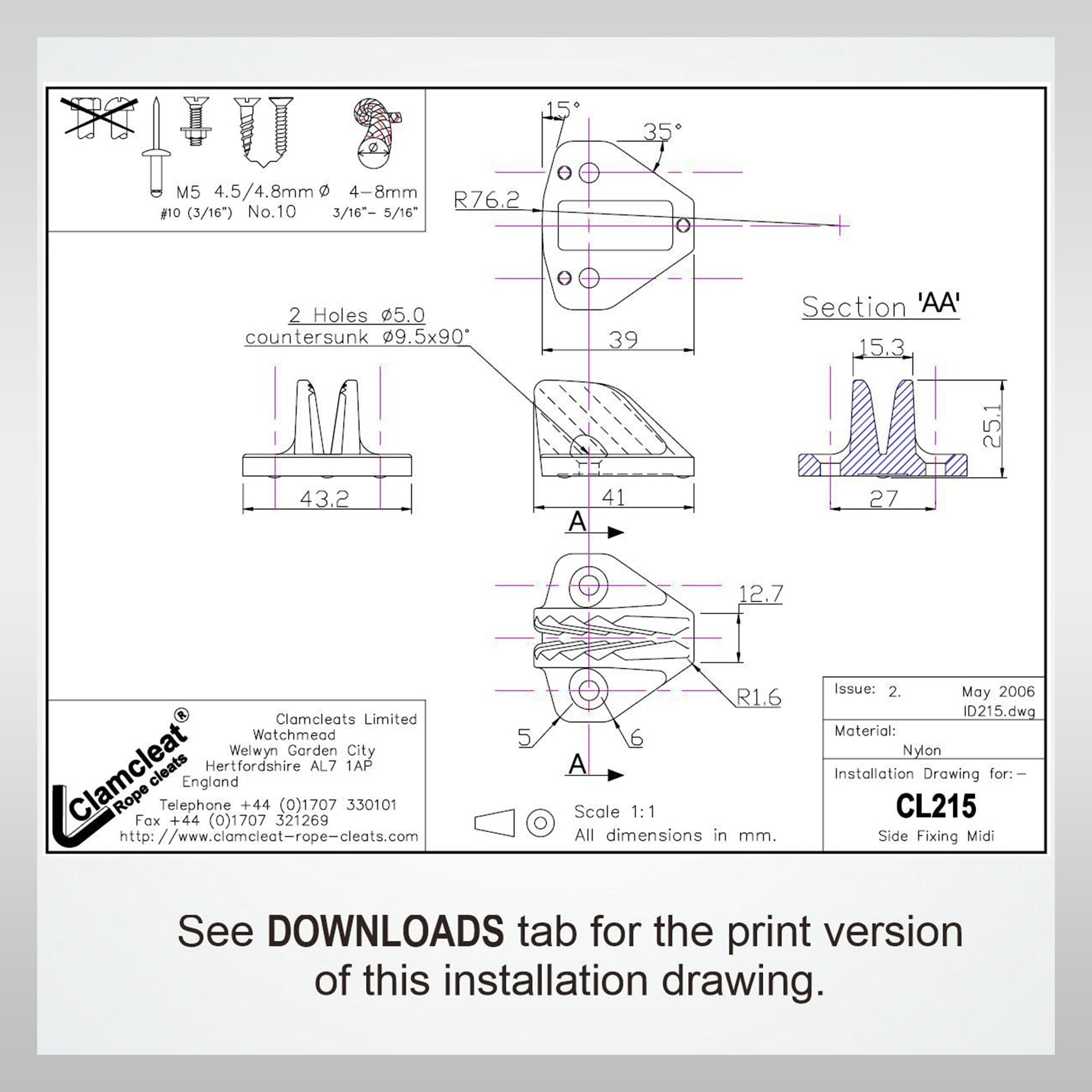 Clamcleat Cl215 Cleat line lok klemme windsurf boating