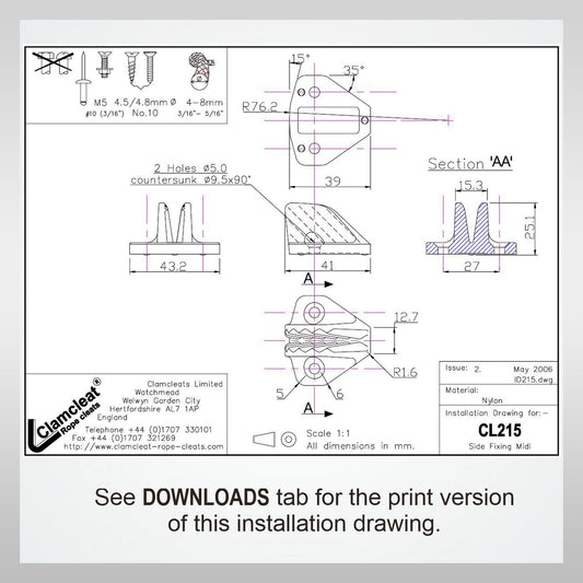 Clamcleat Cl215 Cleat line lok clamp windsurf boating