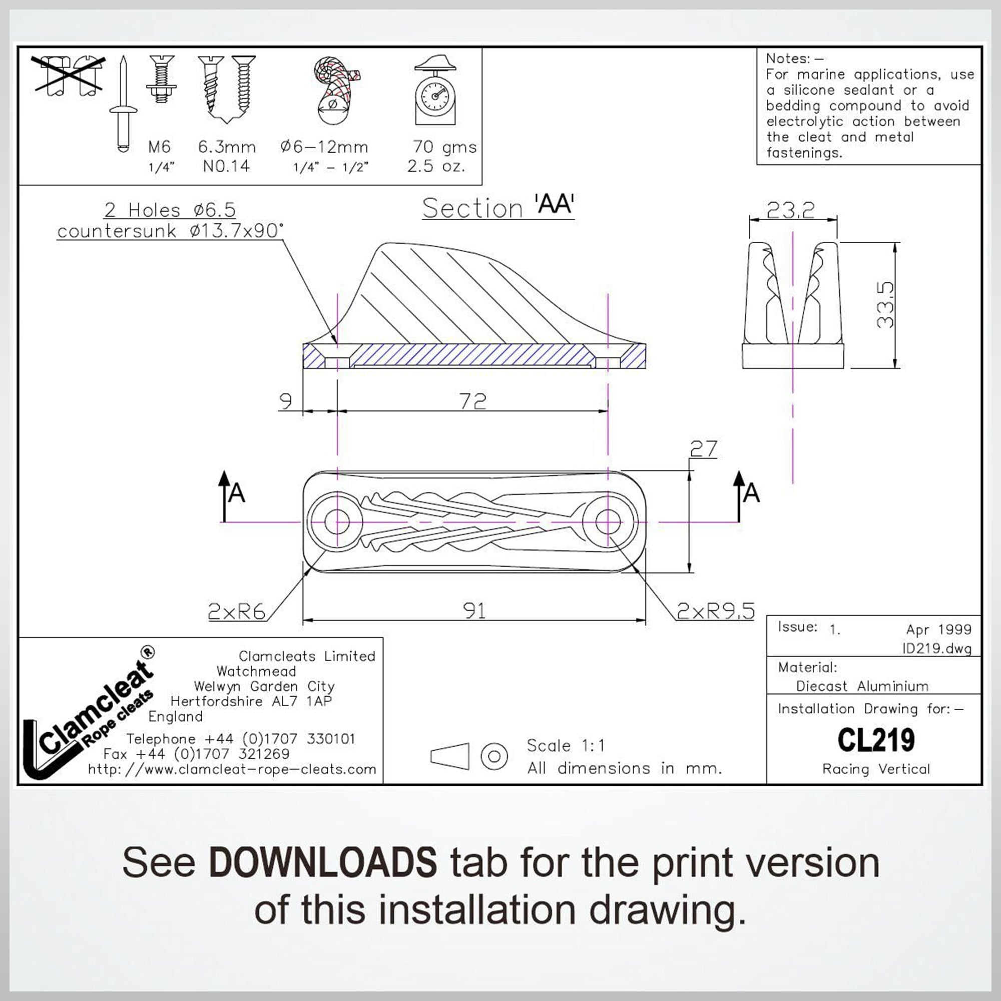 Clamcleat Cl219 Cleat line lok klemme windsurf boating