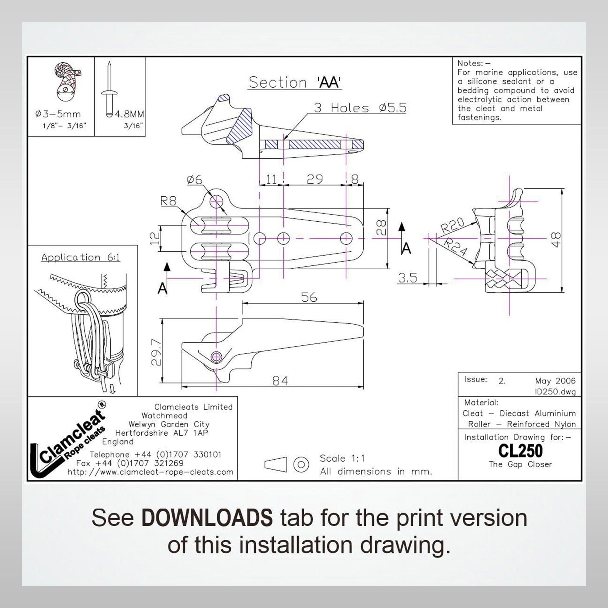 Boating windsurfing Clamcleat CL250 idler pulley
