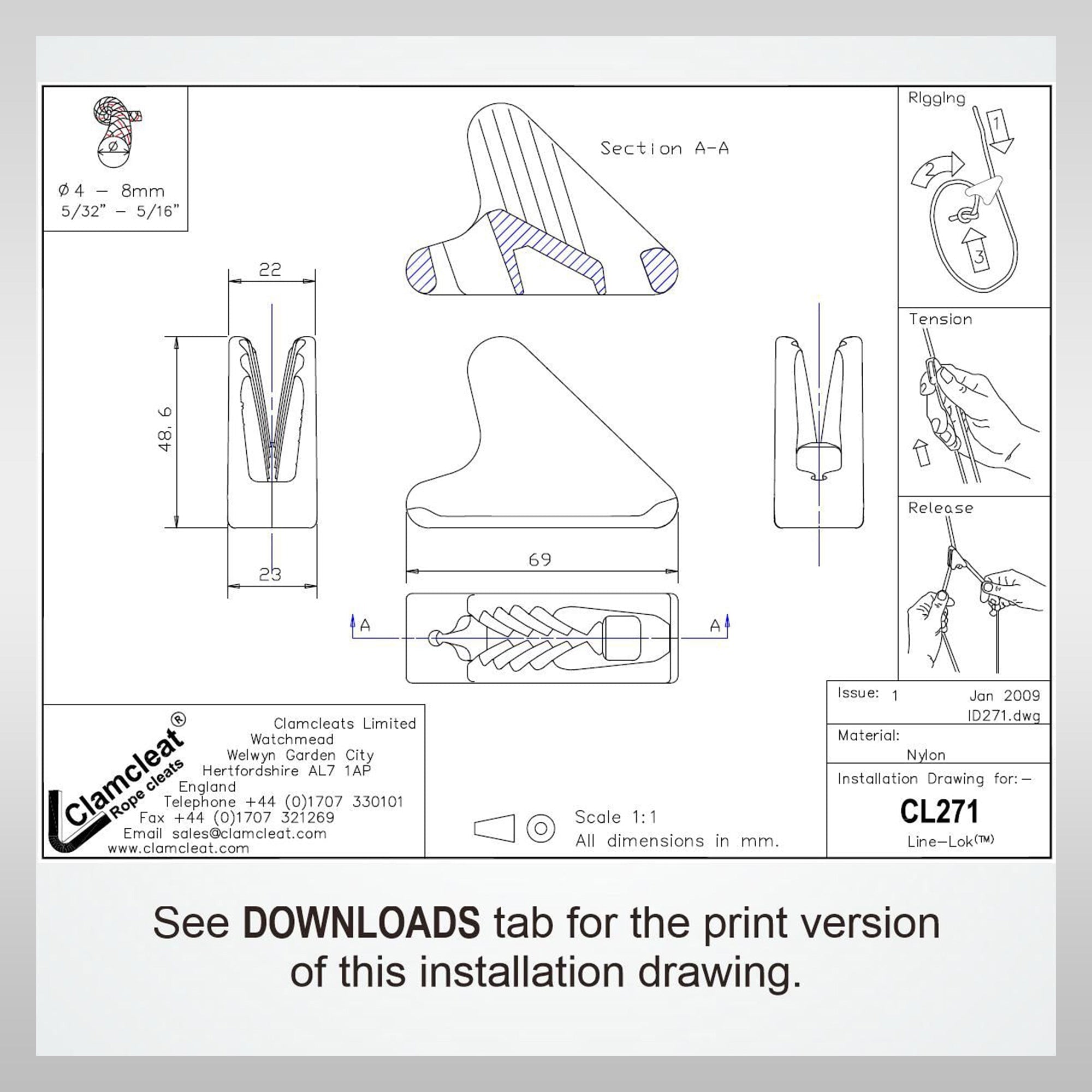 Clamcleat Cl271 Cleat line lok klemme windsurf boating