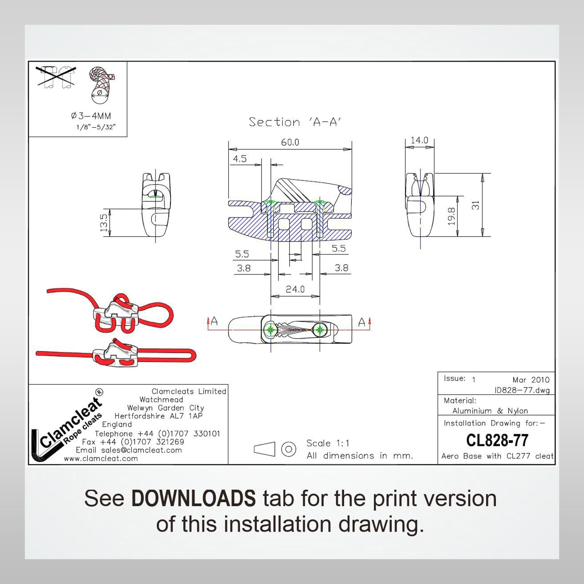 CLAMCLEAT® Side Entry Racing Micros Klemme CL828-77 mit CL277AN