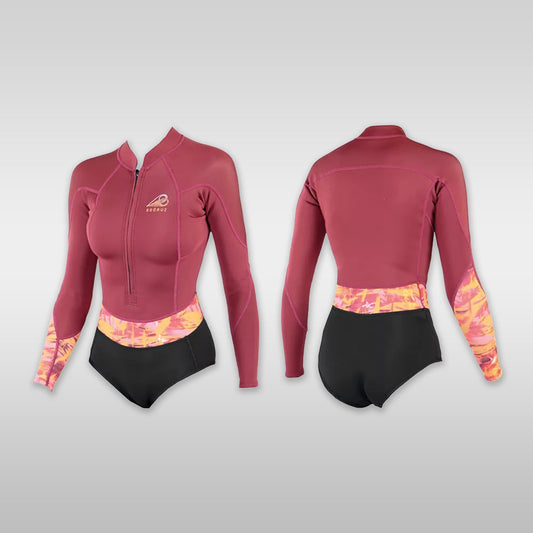 Surfshop windsurfshop Soöruz Neopren Neoprenanzug Wetsuit Women Shorty LS Mini Front-Zip Organic Oysterprene Wine