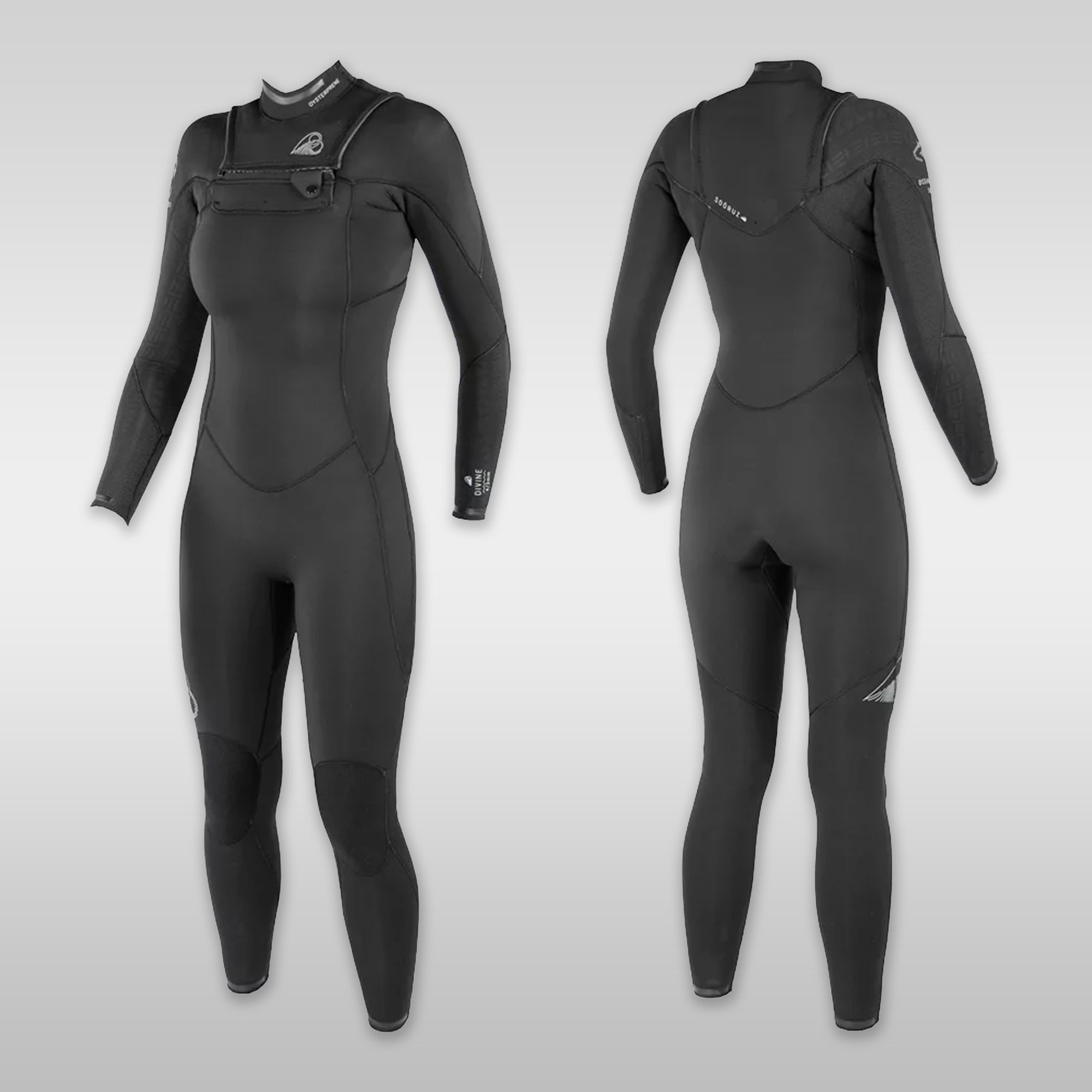 Surfshop windsurfshop Soöruz wetsuit Wetsuit Dames Fullsuit DIVINE Front-Zip Organic Oysterprene Black