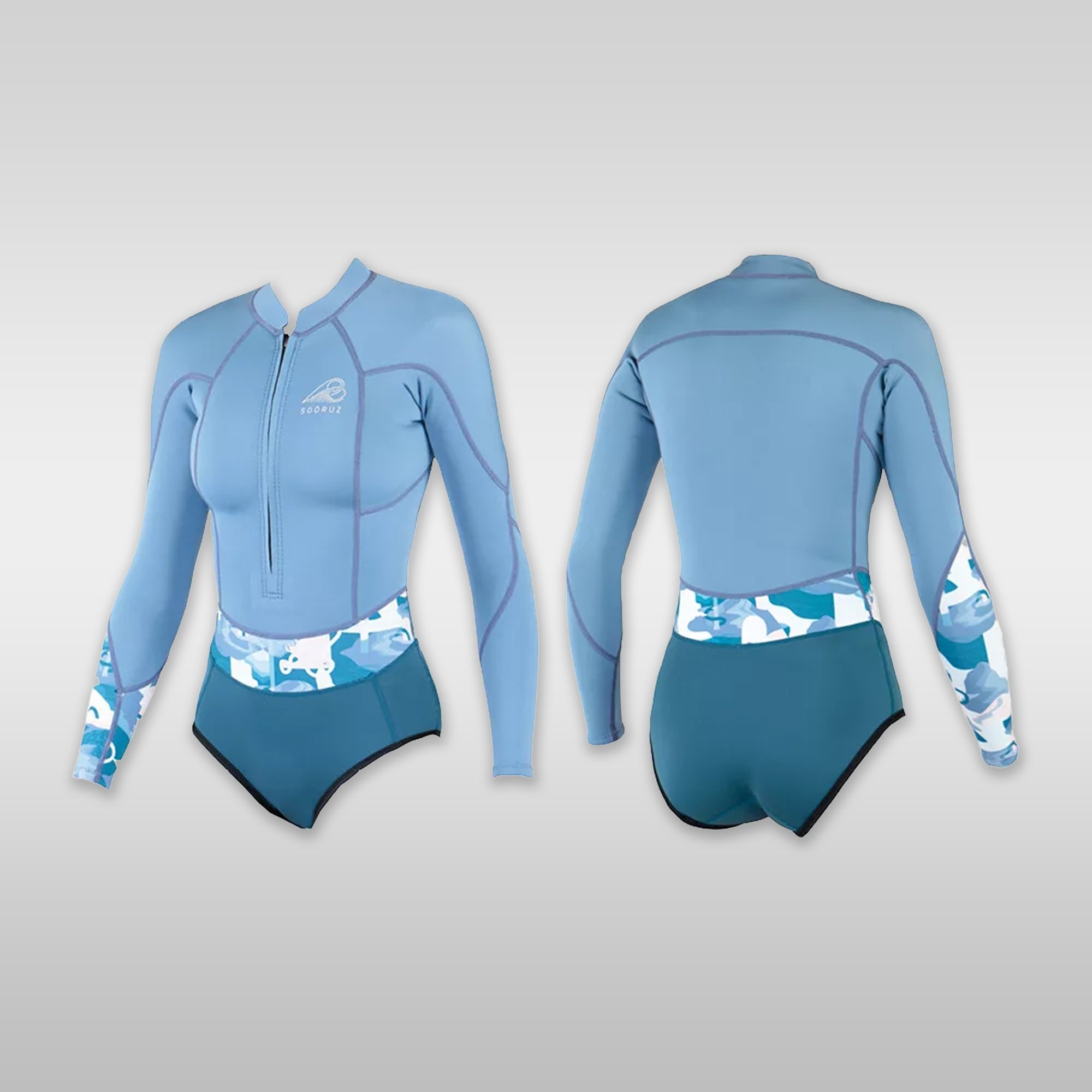 Surfshop windsurfshop Soöruz Wetsuit Wetsuit Dames Shorty LS Mini Front-Zip Organic Oysterprene Blauw