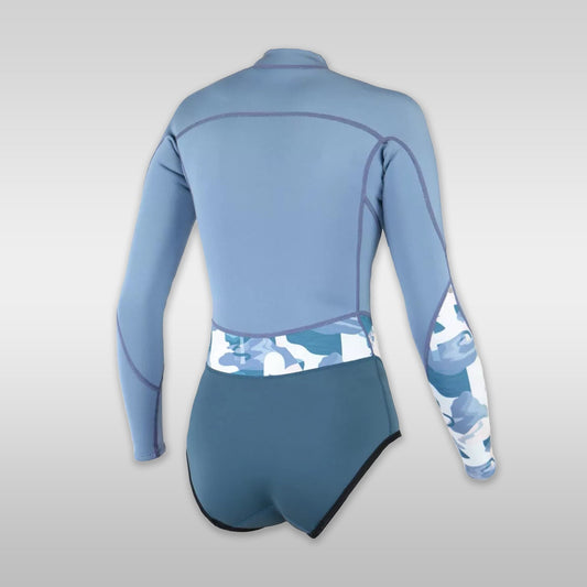 Surfshop windsurfshop Soöruz Neopren Neoprenanzug Wetsuit Women Shorty LS Mini Front-Zip Organic Oysterprene Blue